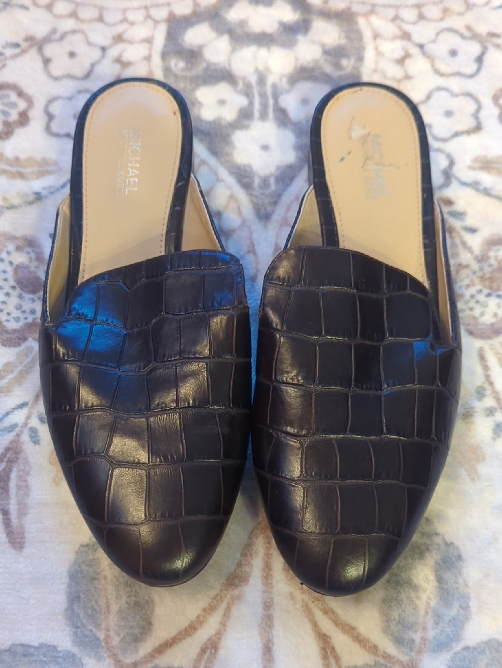 Michael Kors Dark Brown Croc-Embossed Slip-On Mules